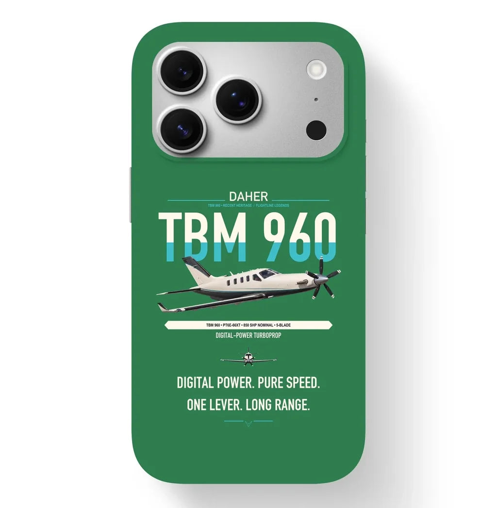 Daher TBM 960 design on green magsafe iphone case, for iPhone 17 Pro