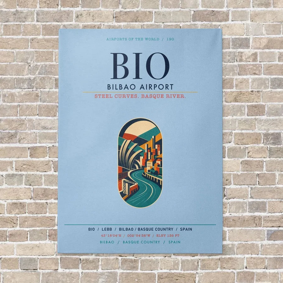 Bilbao Airport BIO vertical canvas print - no frame - light blue background