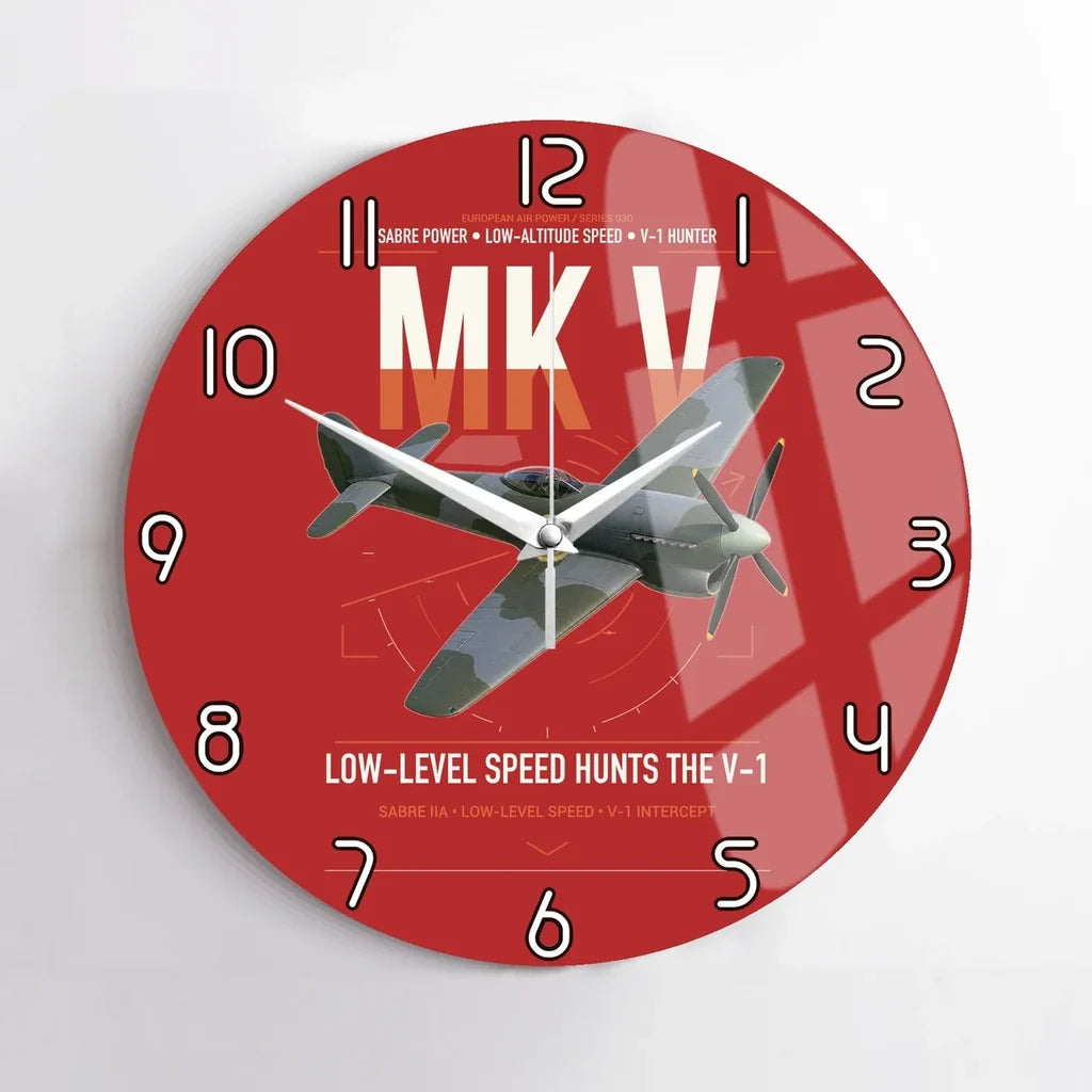 Hawker Tempest Mk V design on red no frame wall clock