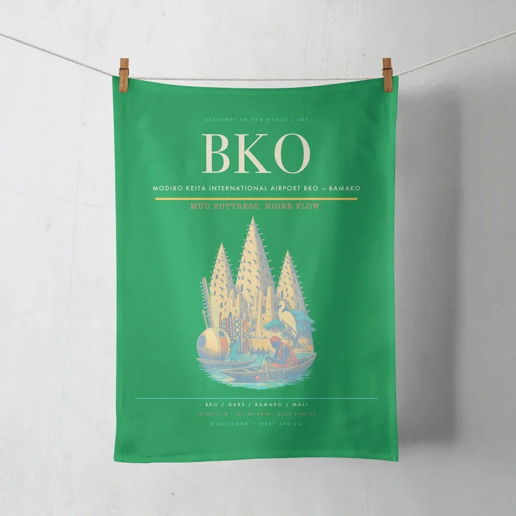 Modibo Keita International Airport (BKO) design on green towel