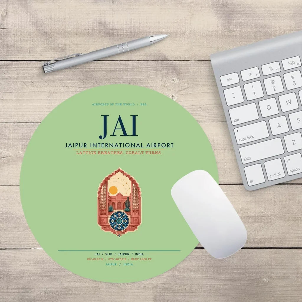 Jaipur International Airport (JAI) design on light green round mouse pad