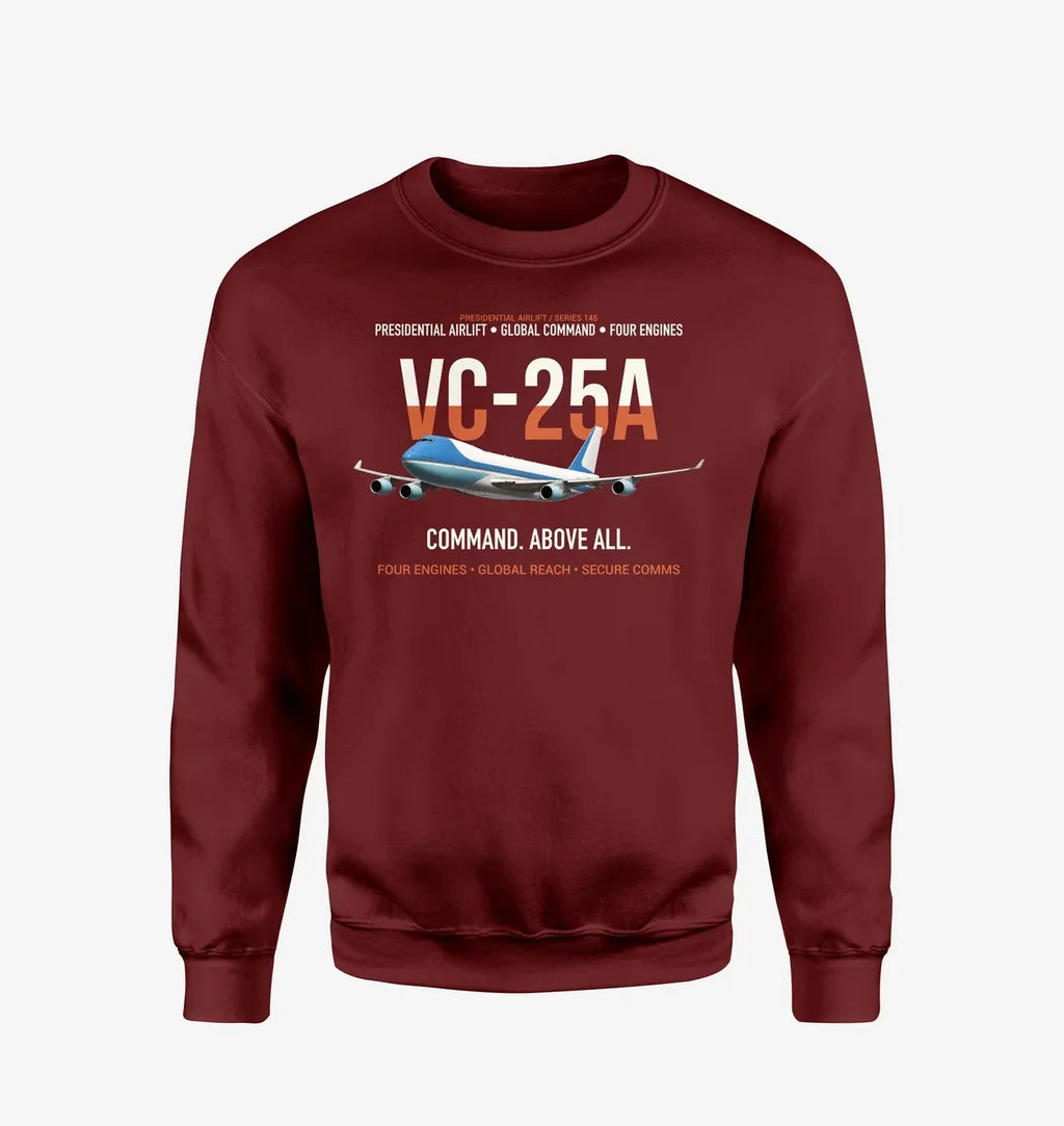 VC-25A Air Force One Presidential Airlift design on wine red sweatshirt