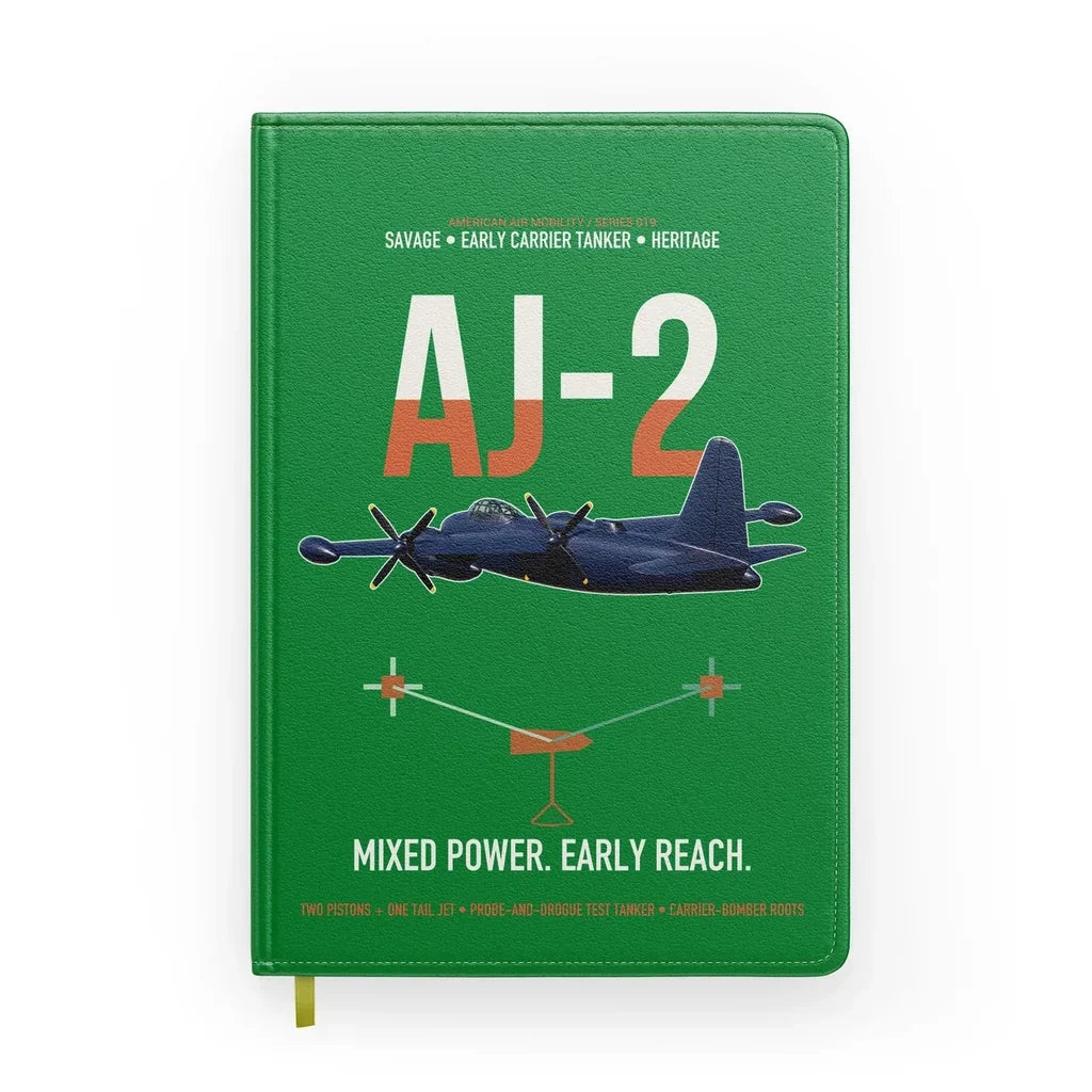 AJ-2 Savage Tanker design on green notebook