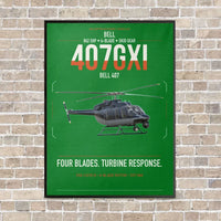 Thumbnail for Bell 407GXi vertical canvas print - framed - green background