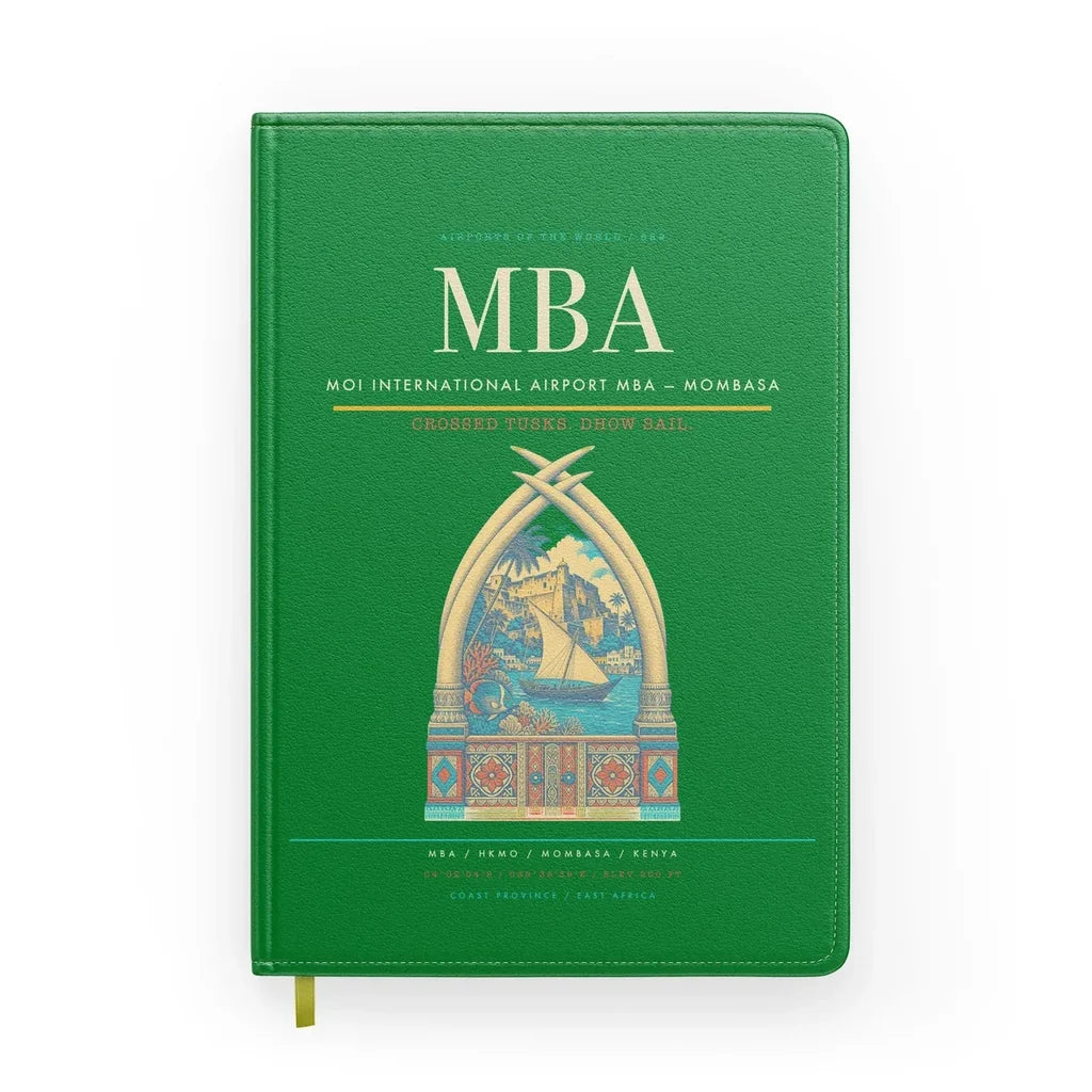 Moi International Airport (MBA) design on green notebook