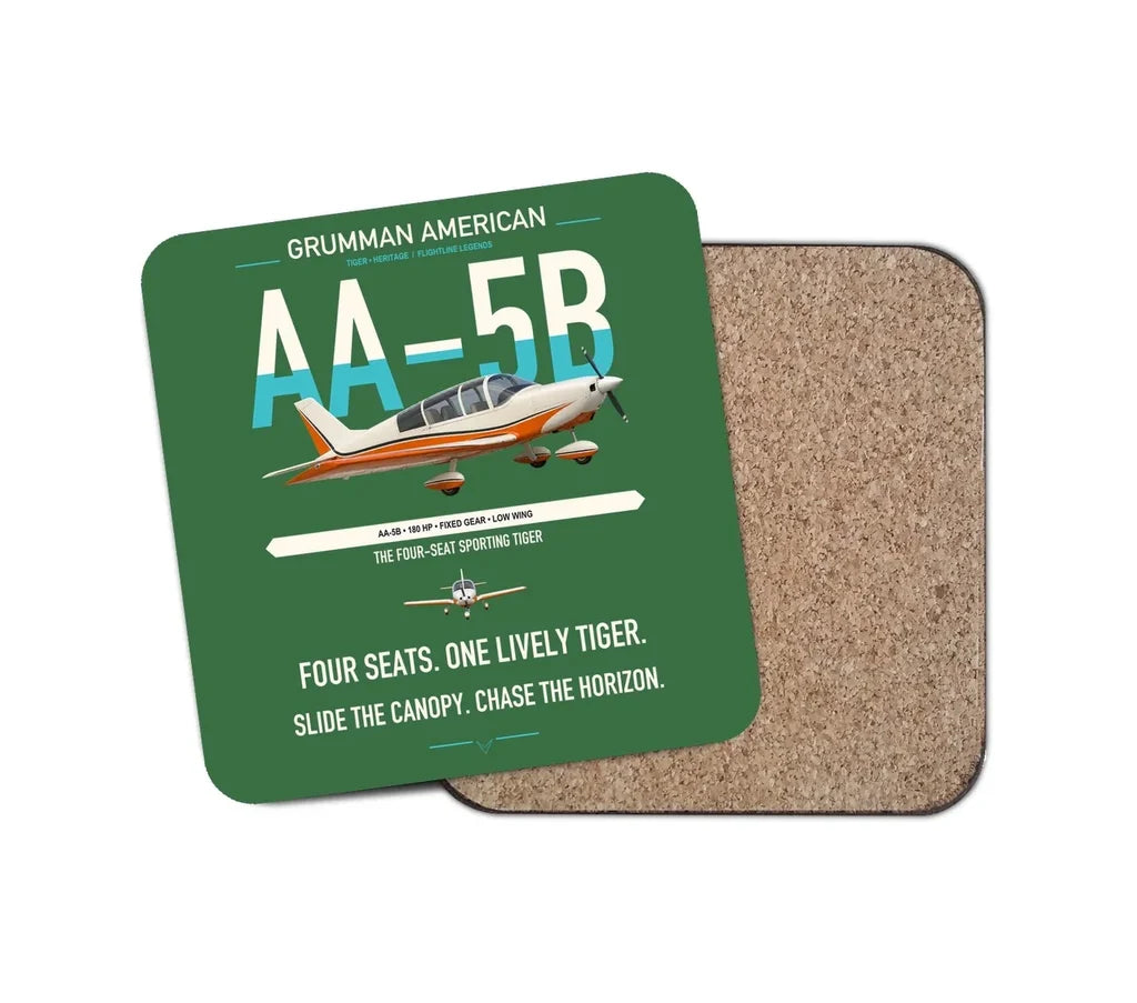 Grumman American AA-5B Tiger design on green 1 piece coaster