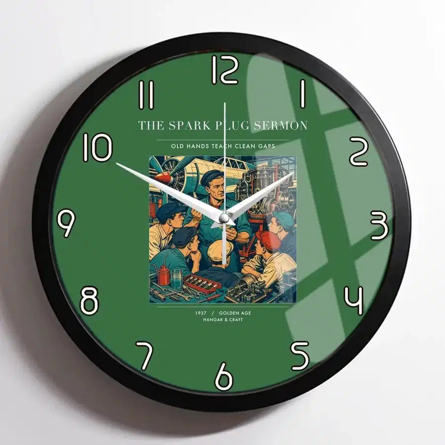 VINTAGE G4264 - The Spark Plug Sermon - Designed Wall Clocks design on green framed