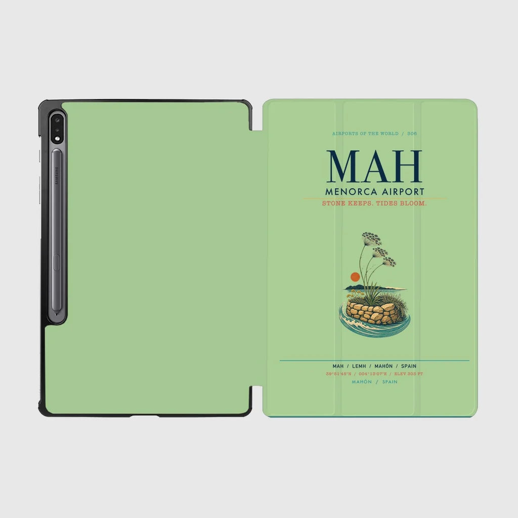 Menorca Airport (MAH) design on light green samsung tablet tablet case