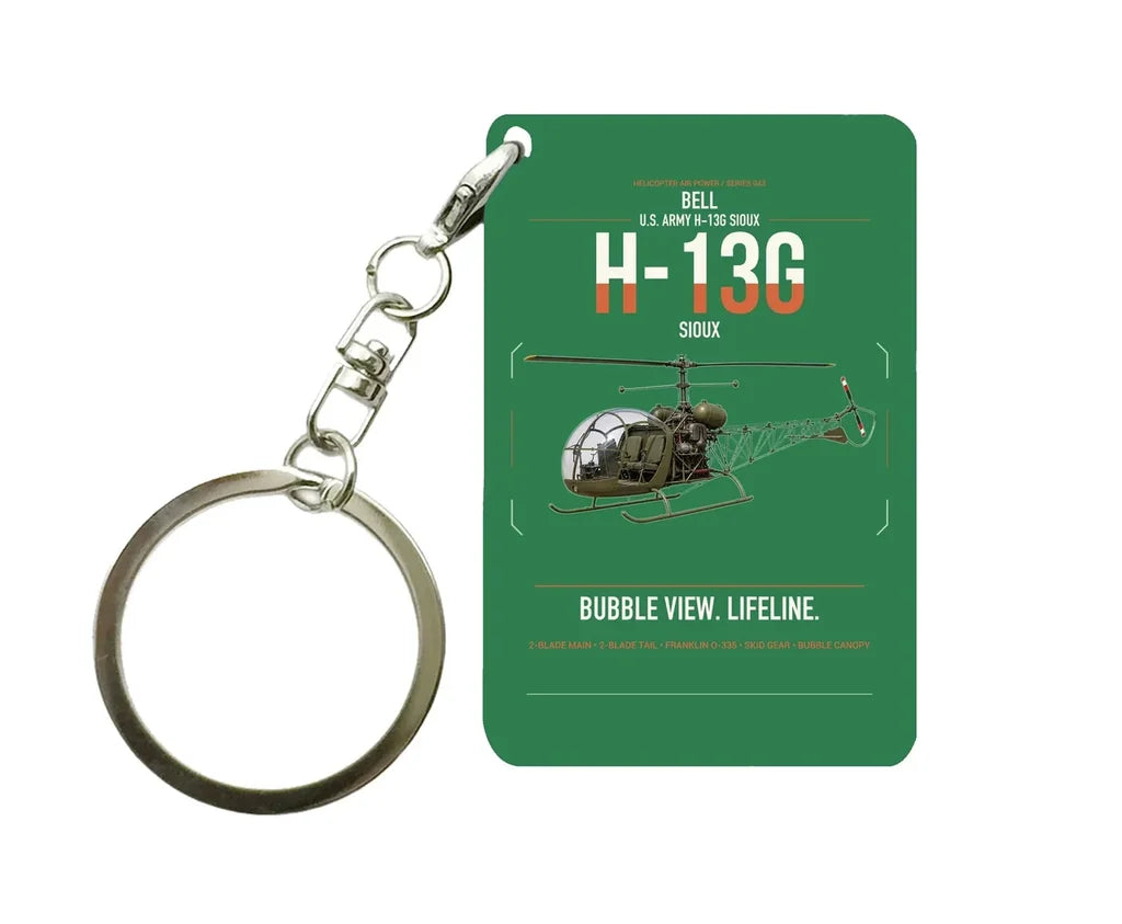 Bell H-13G Sioux design on green designed key chain, double-side print