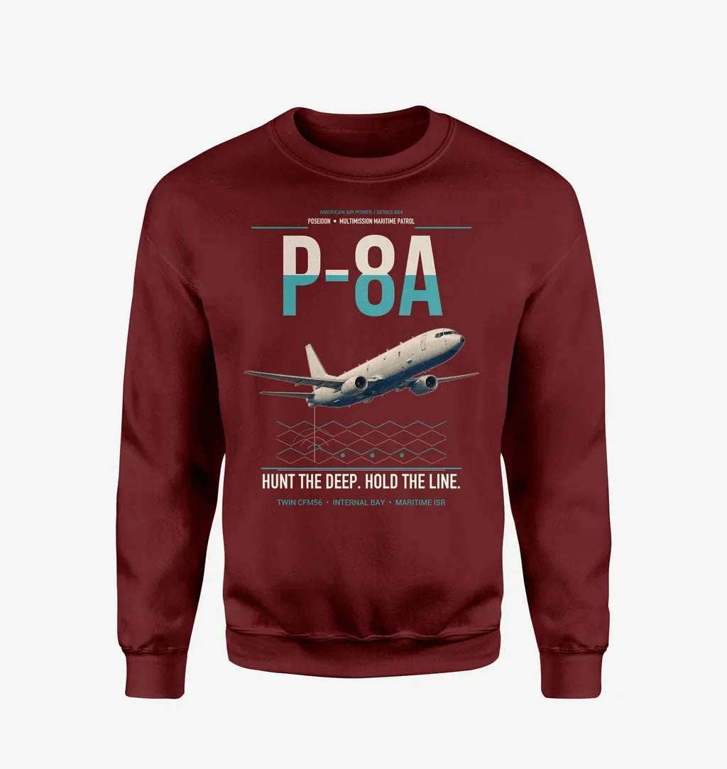 P-8A Poseidon design on wine red sweatshirt