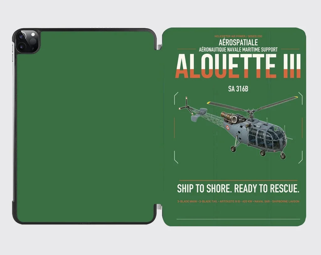 Aérospatiale SA 316B Alouette III design on green ipad tablet case