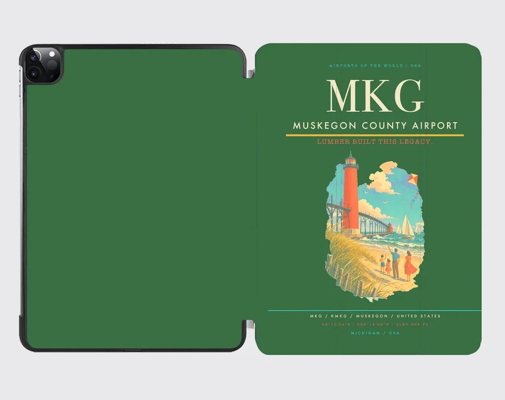 Muskegon County Airport (MKG) design on green ipad tablet case
