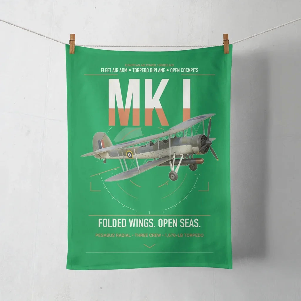 Fairey Swordfish Mk I design on green towel
