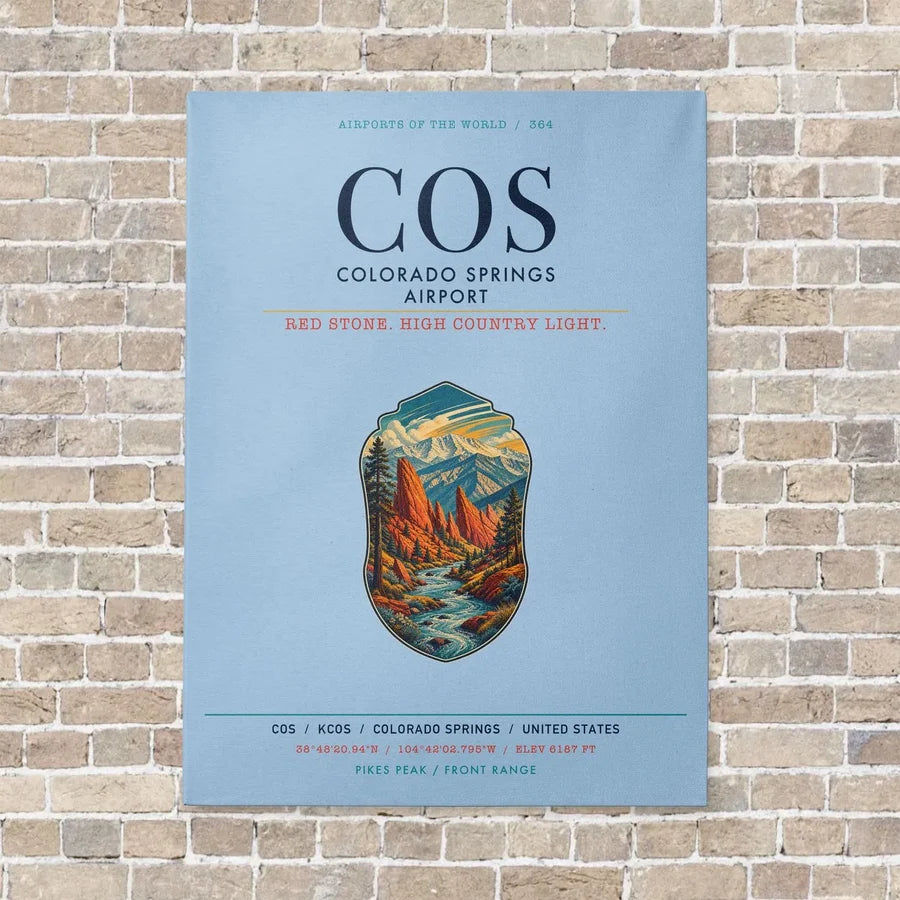 Colorado Springs Airport COS vertical canvas print - no frame - light blue background