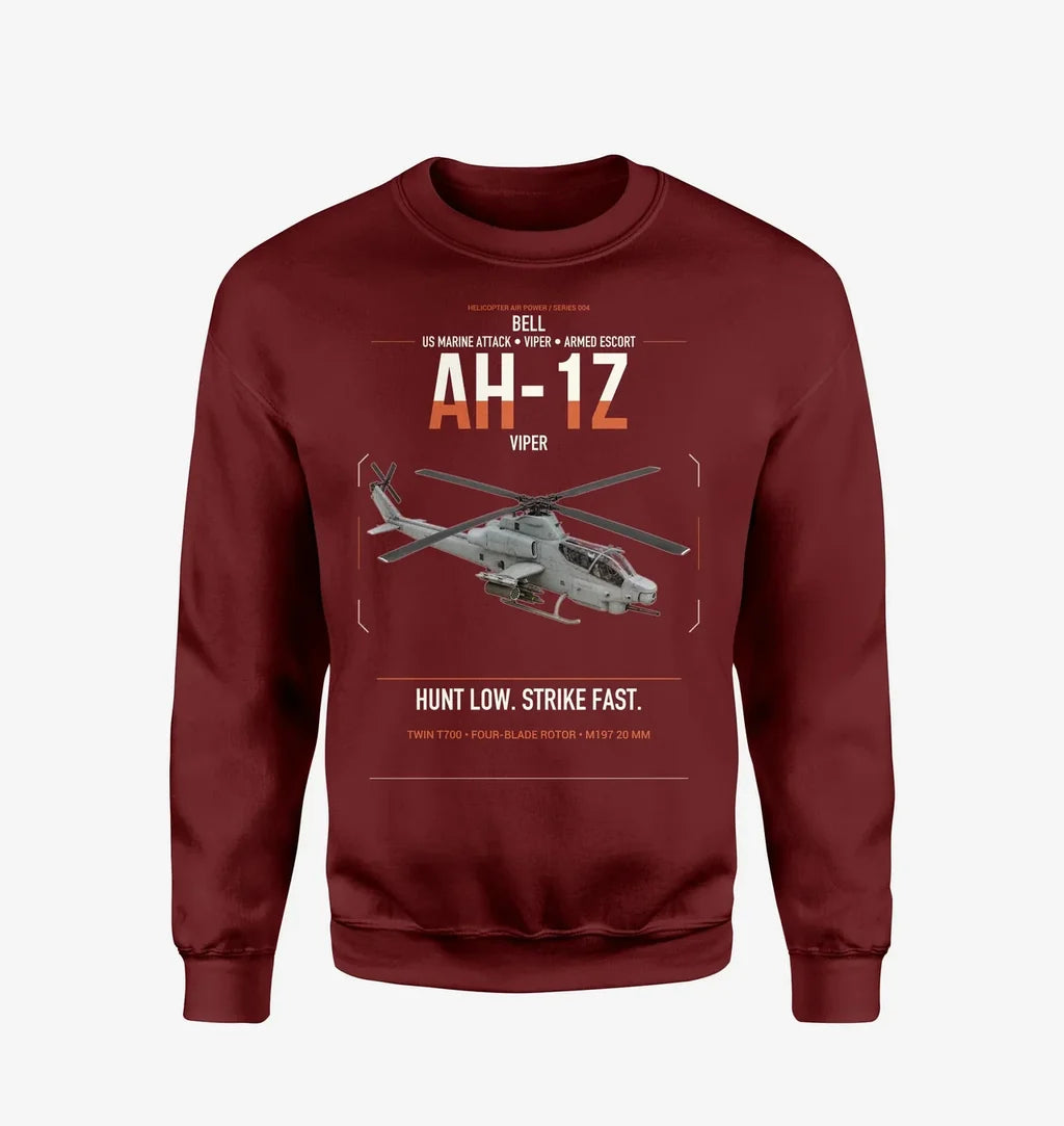 Bell AH-1Z Viper design on wine red sweatshirt