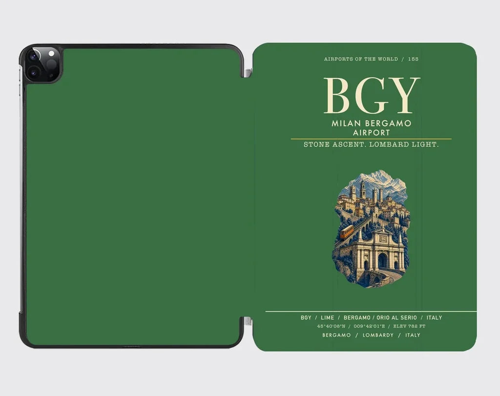 Milan Bergamo Airport (BGY) design on green ipad tablet case