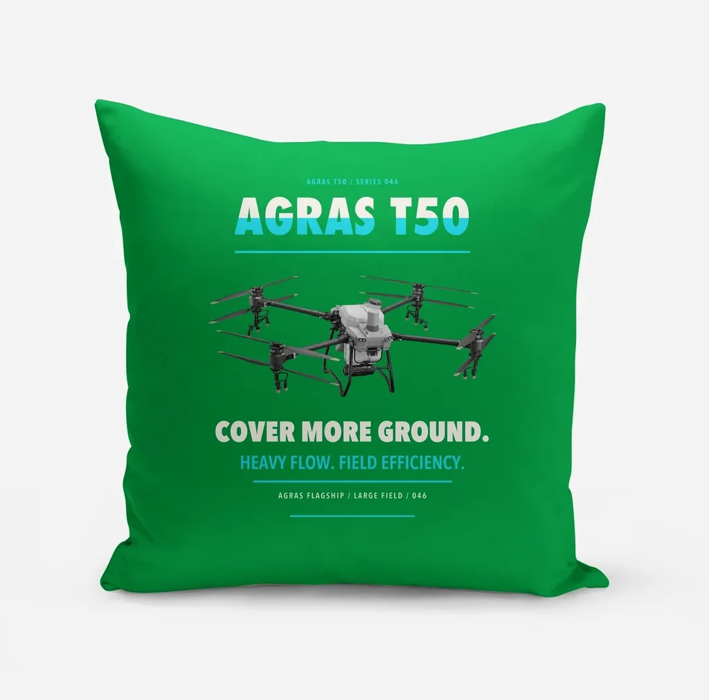 DJI Agras T50 design on green pillow