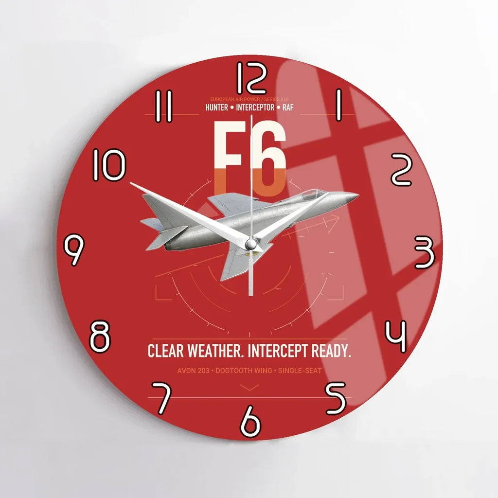 Hawker Hunter F6 design on red no frame wall clock