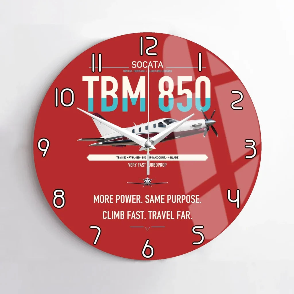 Socata TBM 850 design on red no frame wall clock