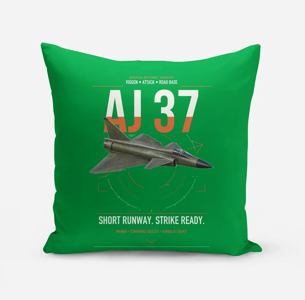 Saab AJ 37 Viggen design on green pillow