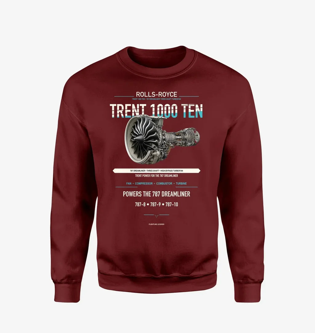 TRENT 1000 TEN design on wine red sweatshirt