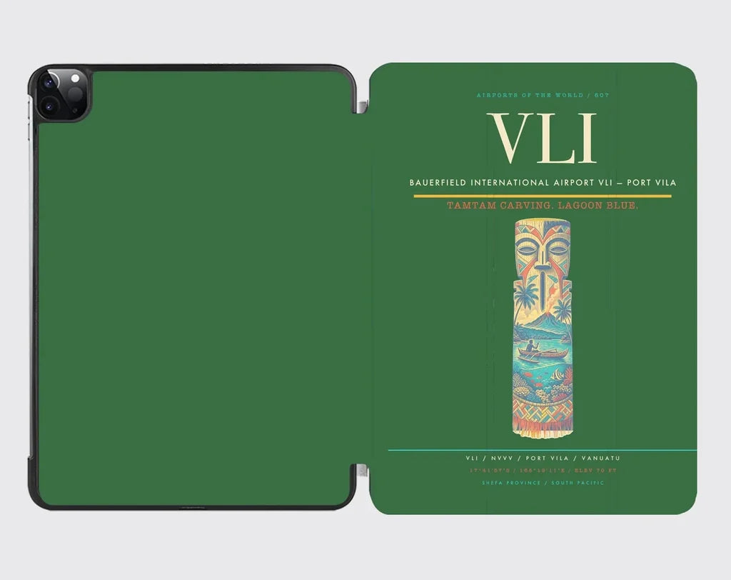 Bauerfield International Airport (VLI) design on green ipad tablet case