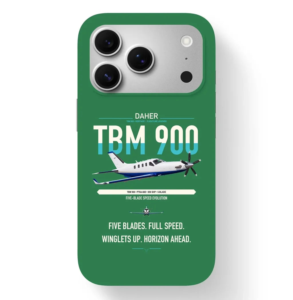 Daher TBM 900 design on green magsafe iphone case, for iPhone 17 Pro
