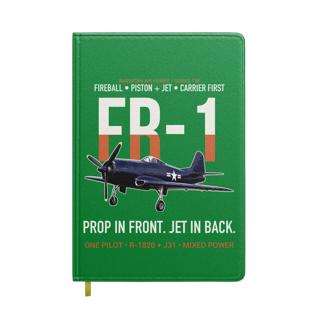 FR-1 Fireball Prop in Front Jet in Back design on green notebook