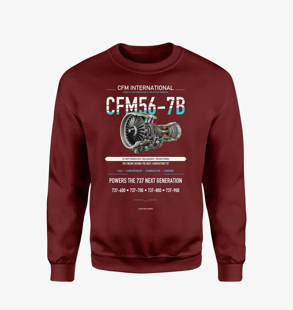CFM56-7B design on wine red sweatshirt