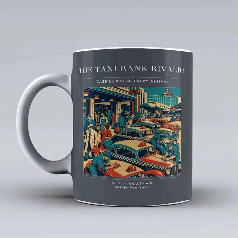 VINTAGE G4376 - The Taxi Rank Rivalry - Ceramic Mug design on gray