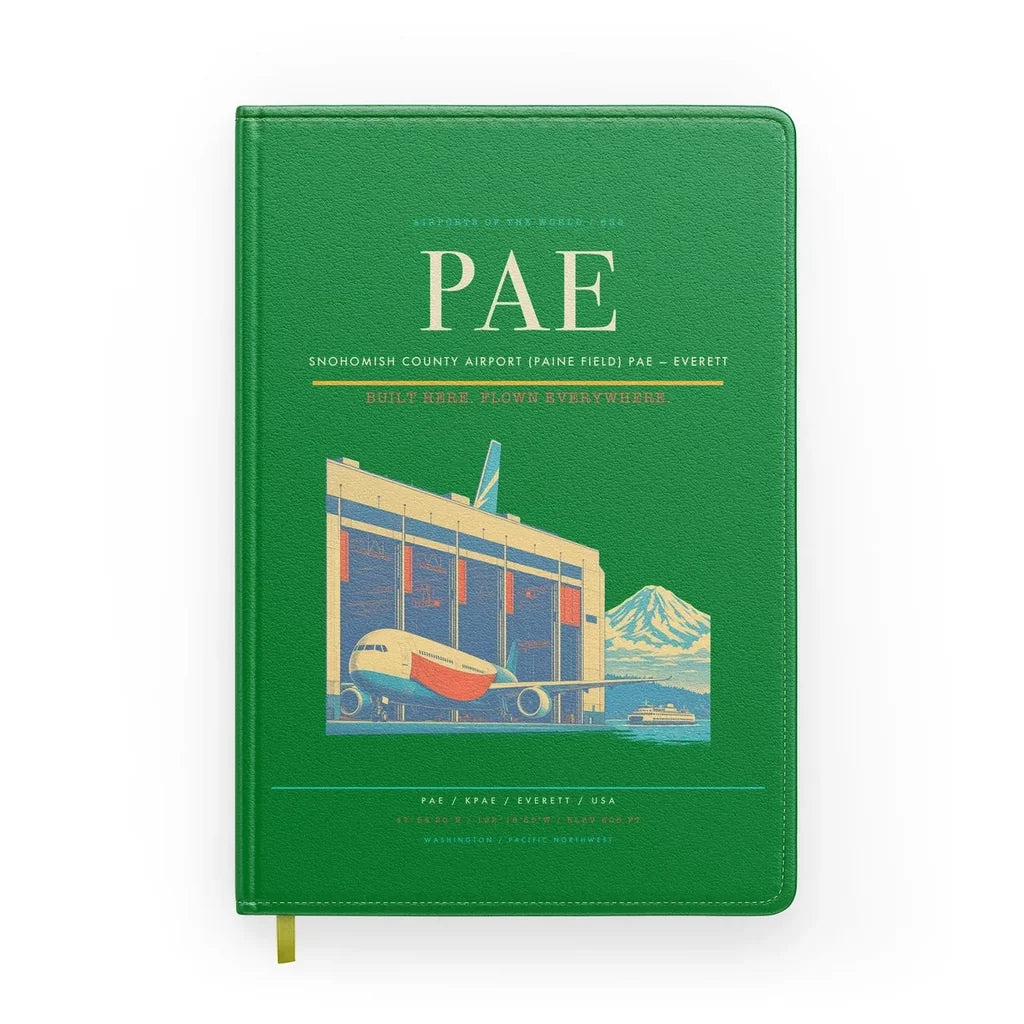 Snohomish County Airport (Paine Field) (PAE) design on green notebook