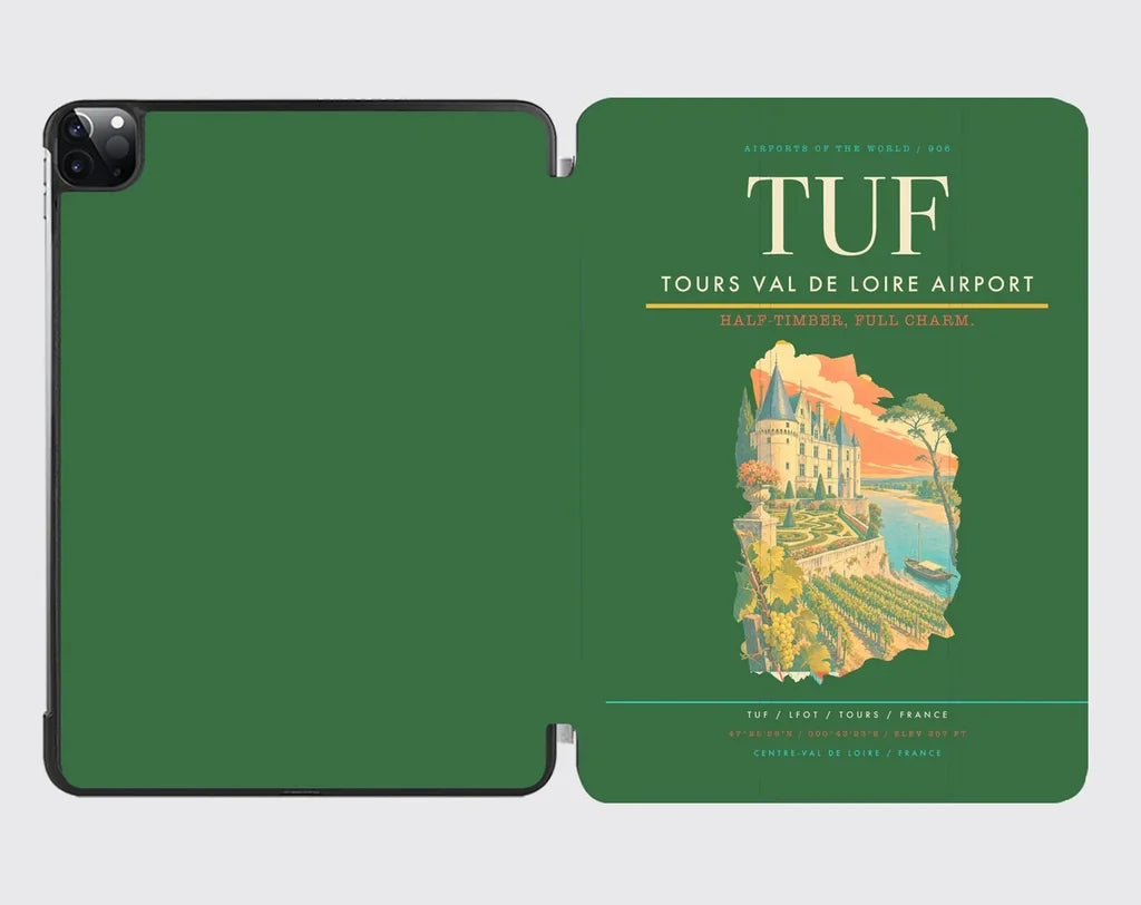 Tours Val de Loire Airport (TUF) design on green ipad tablet case