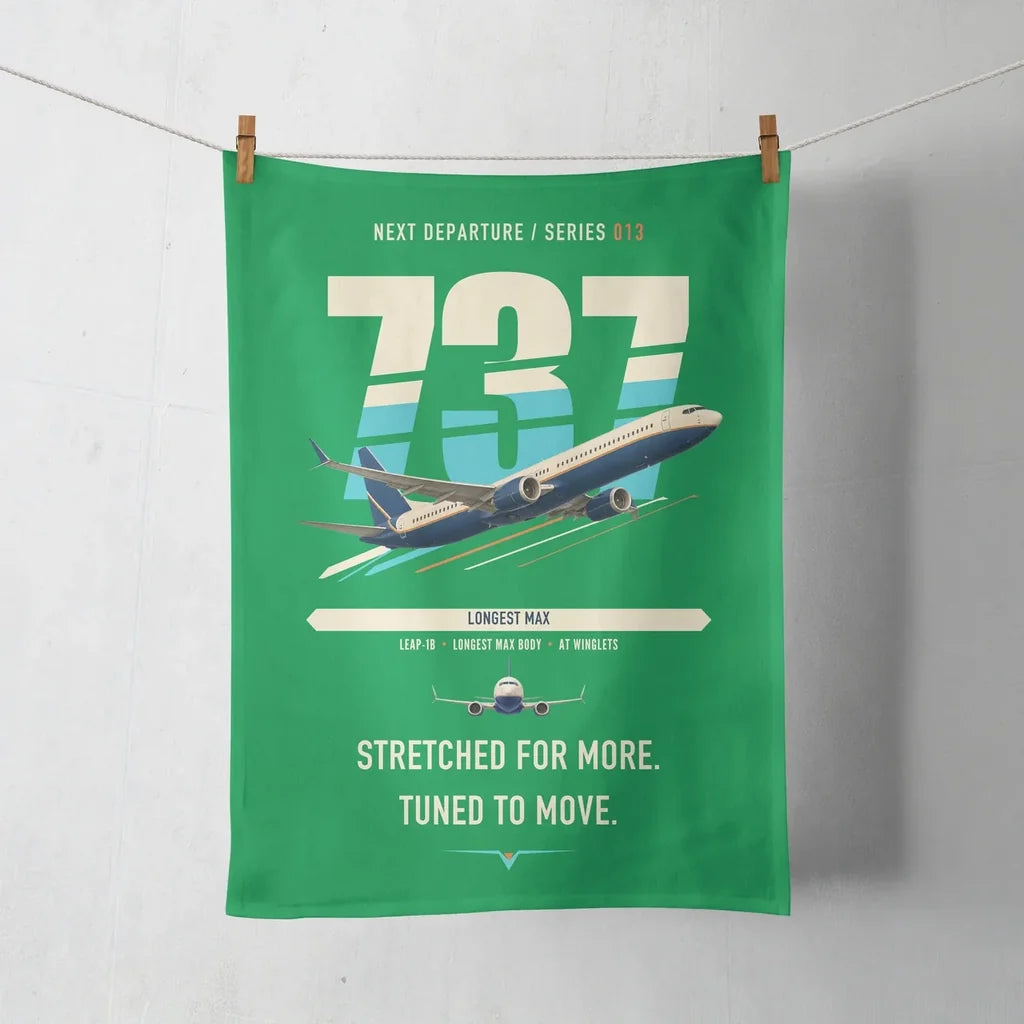 Boeing 737 MAX 10 design on green towel