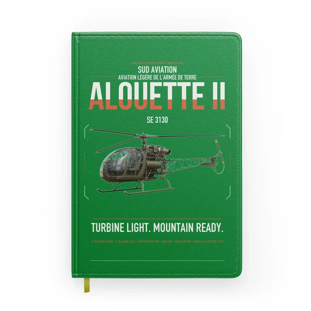 Sud Aviation SE 3130 Alouette II design on green notebook