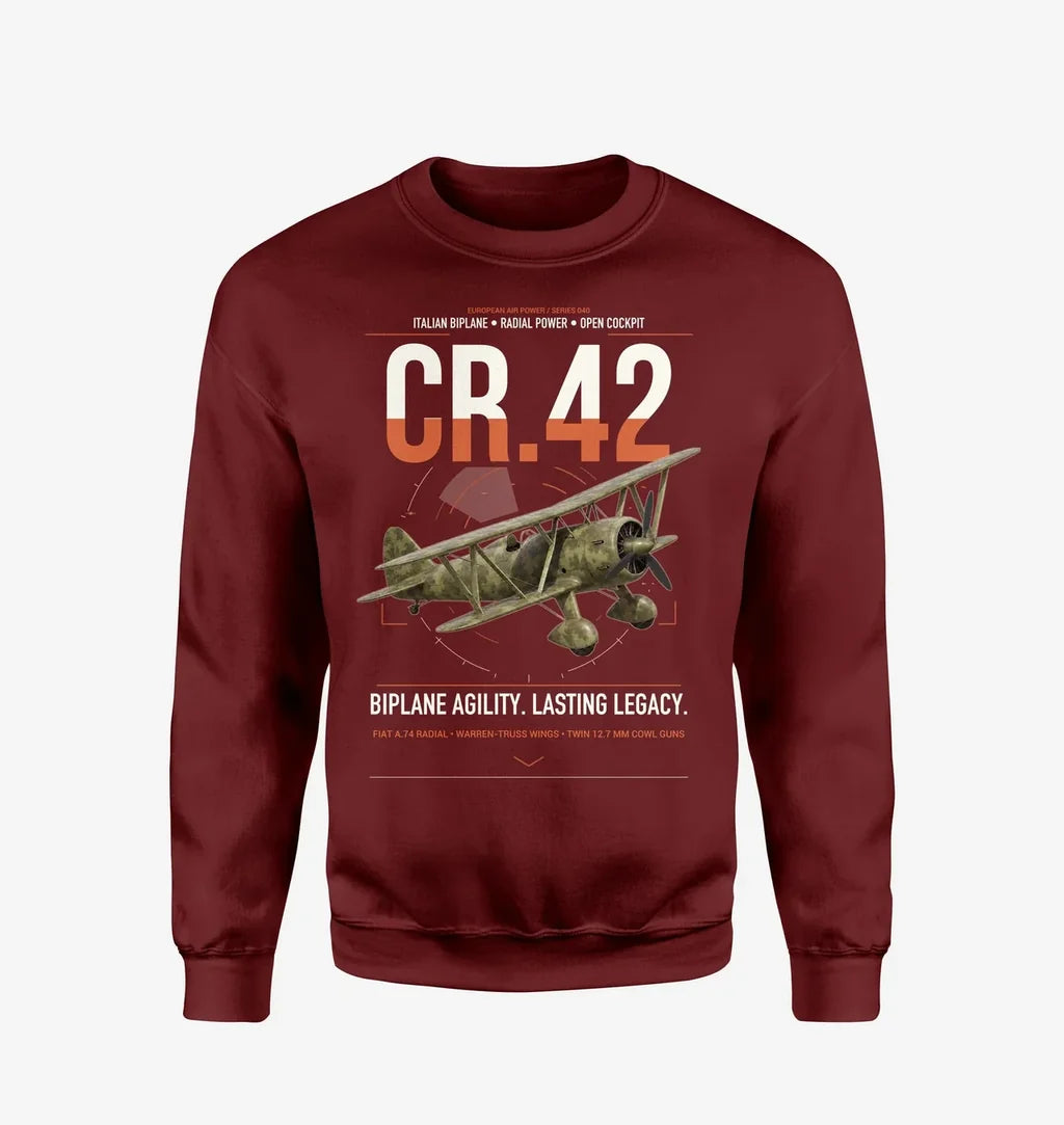 Fiat CR.42 Falco design on wine red sweatshirt