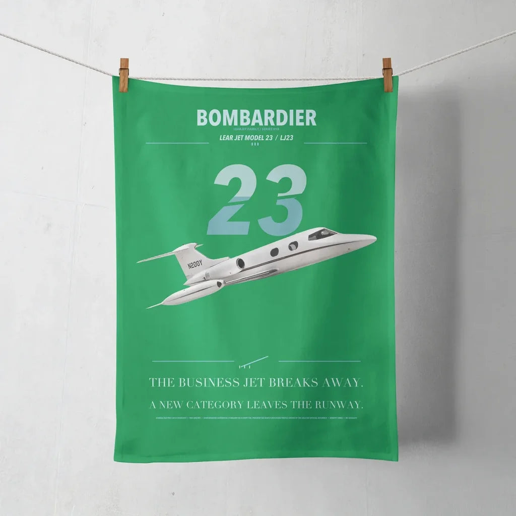 Bombardier Learjet 23 design on green towel