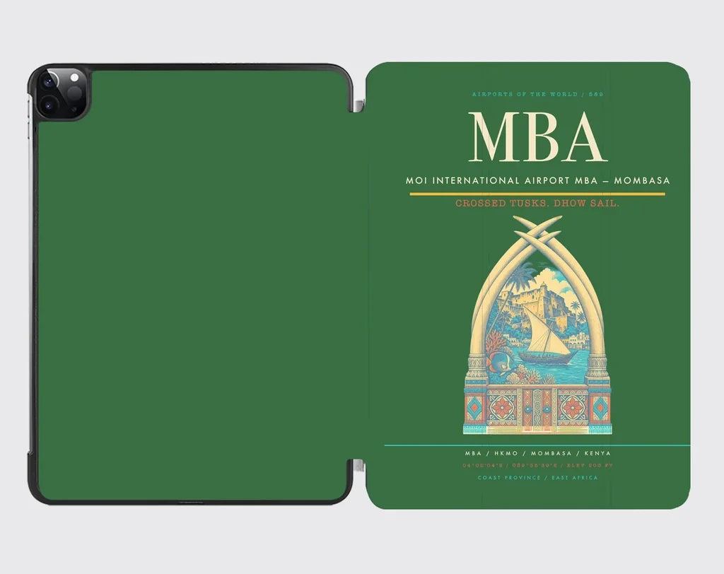 Moi International Airport (MBA) design on green ipad tablet case