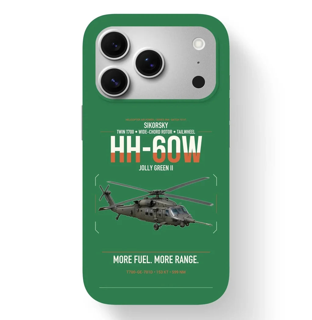 Sikorsky HH-60W Jolly Green II design on green magsafe iphone case, for iPhone 17 Pro