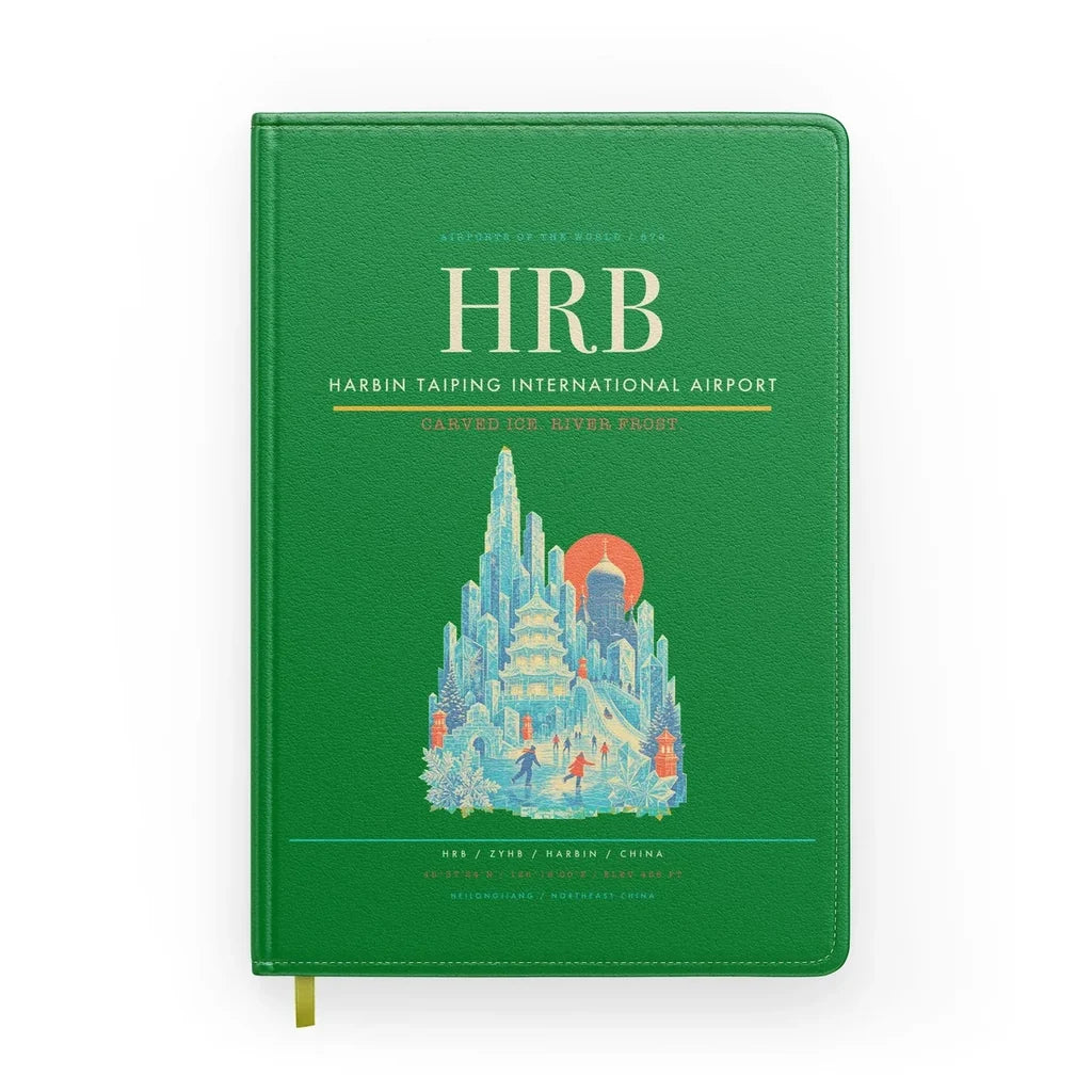 Harbin Taiping International Airport (HRB) design on green notebook