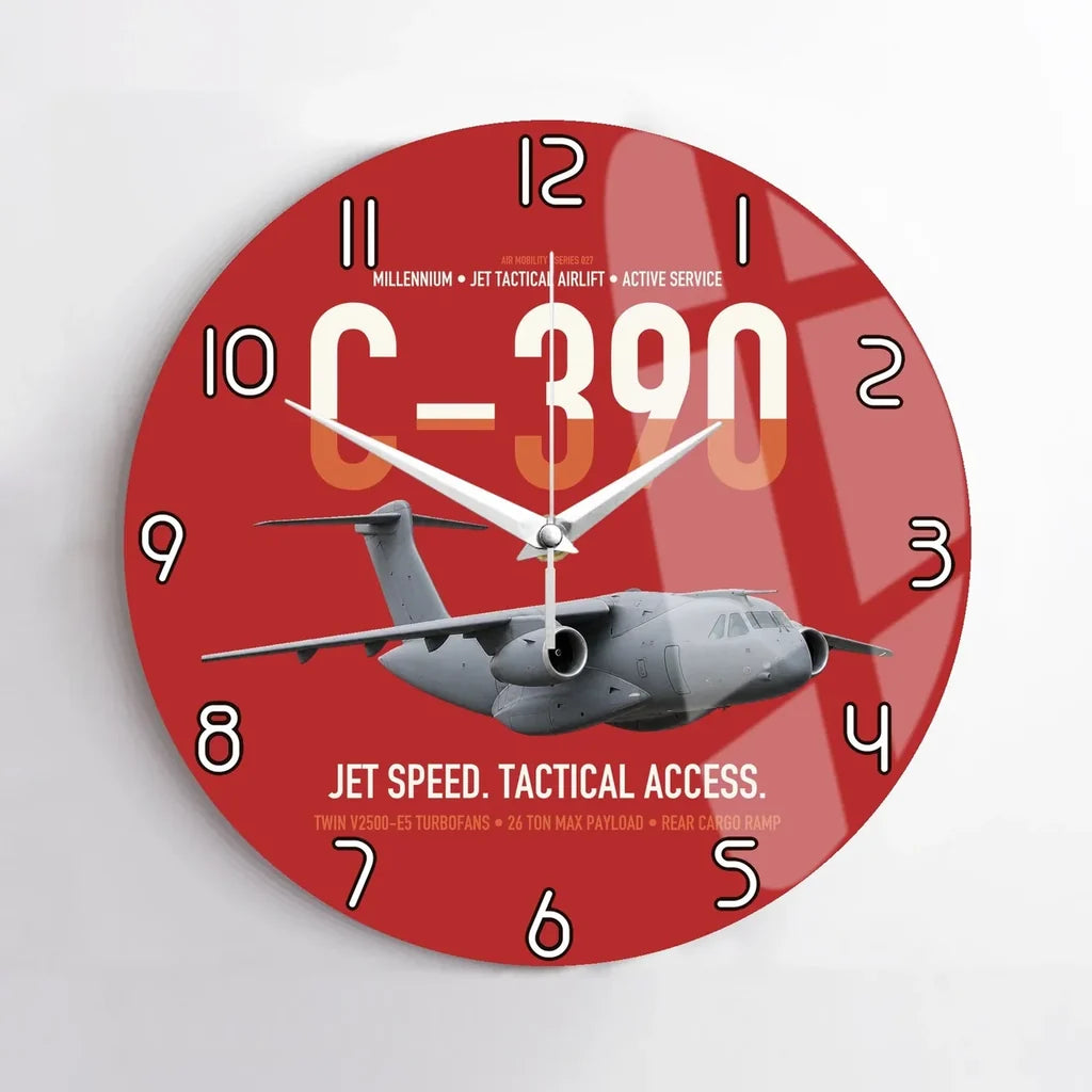 C-390 Millennium design on red no frame wall clock