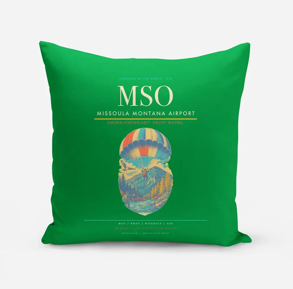 Missoula Montana Airport (MSO) design on green pillow