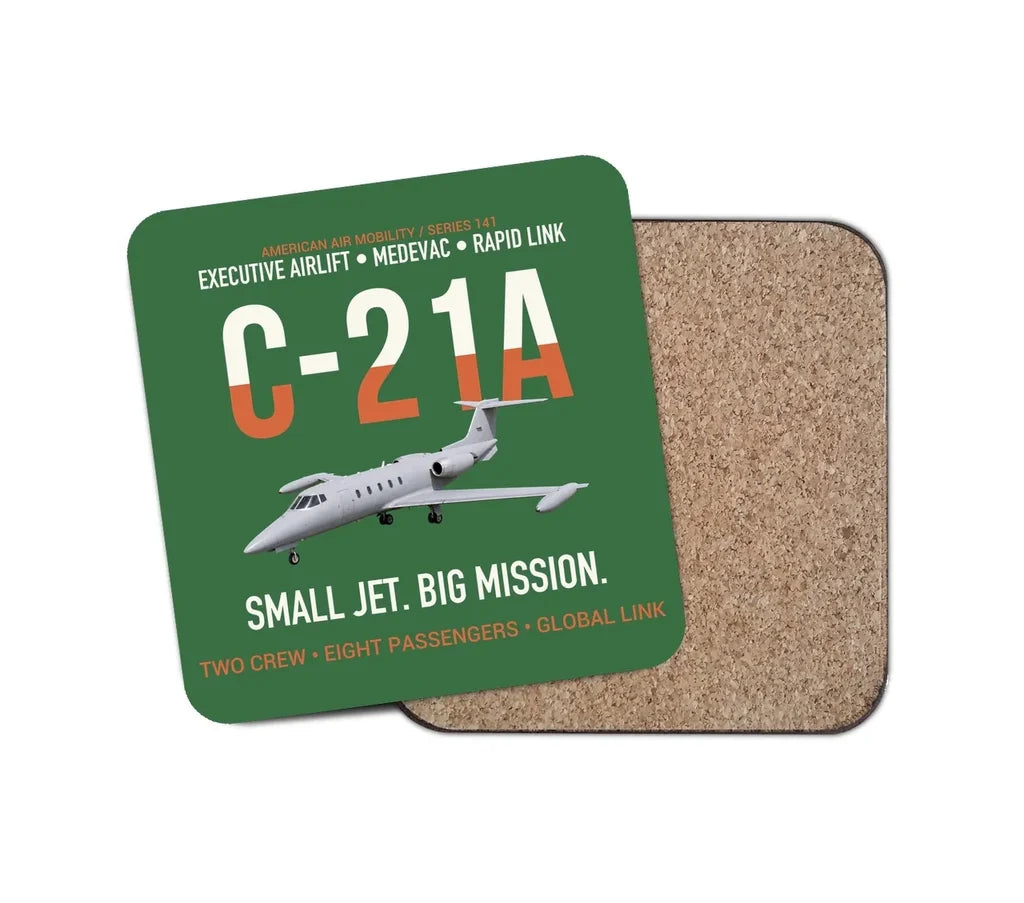 C-21A Learjet Small Jet Big Mission design on green 1 piece coaster