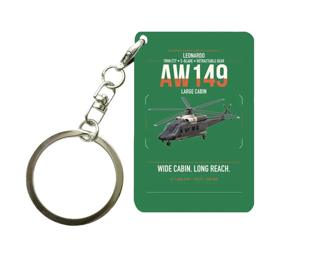Leonardo AW149 design on green designed key chain, double-side print