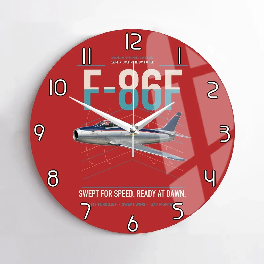 F-86F Sabre design on red no frame wall clock