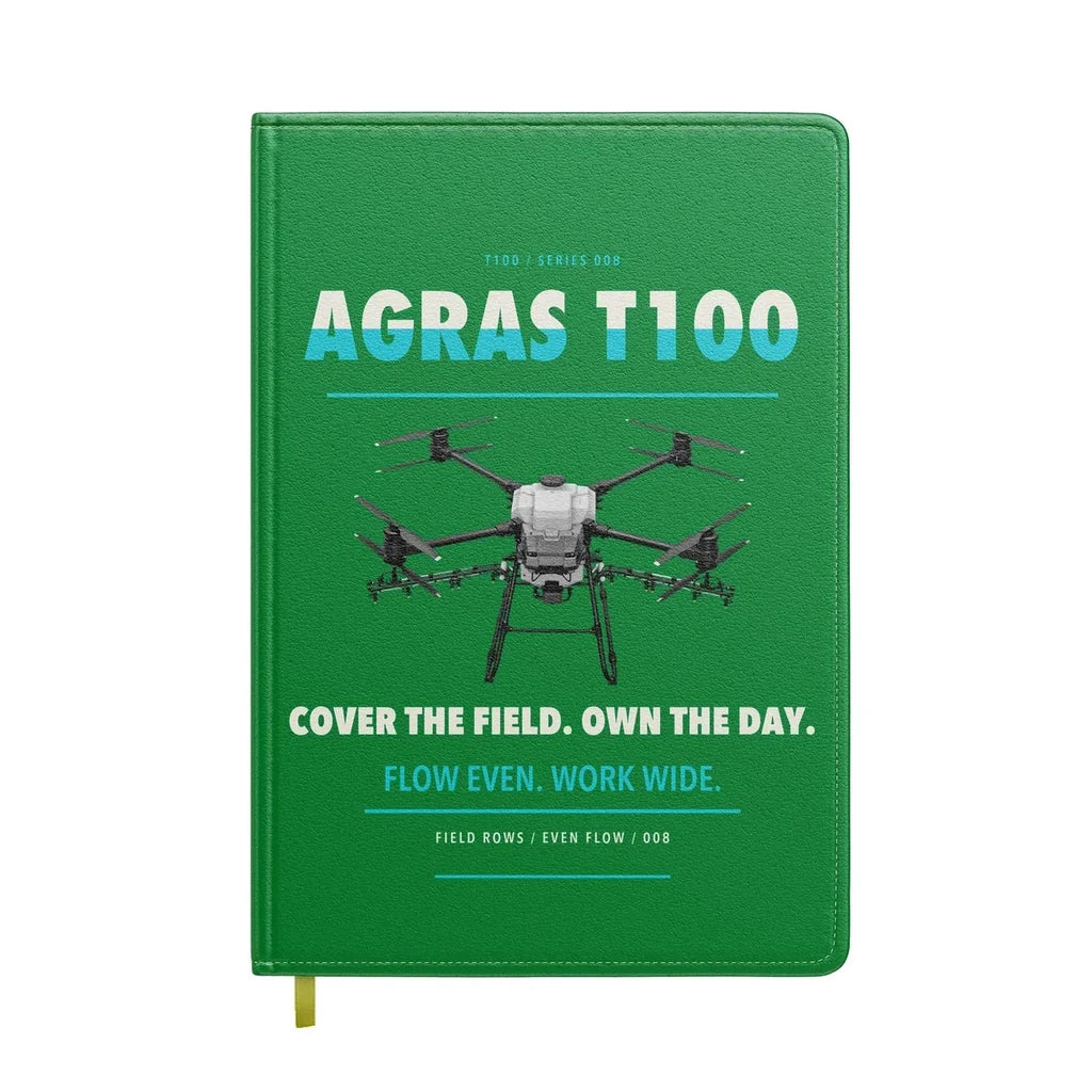 DJI Agras T100 design on green notebook