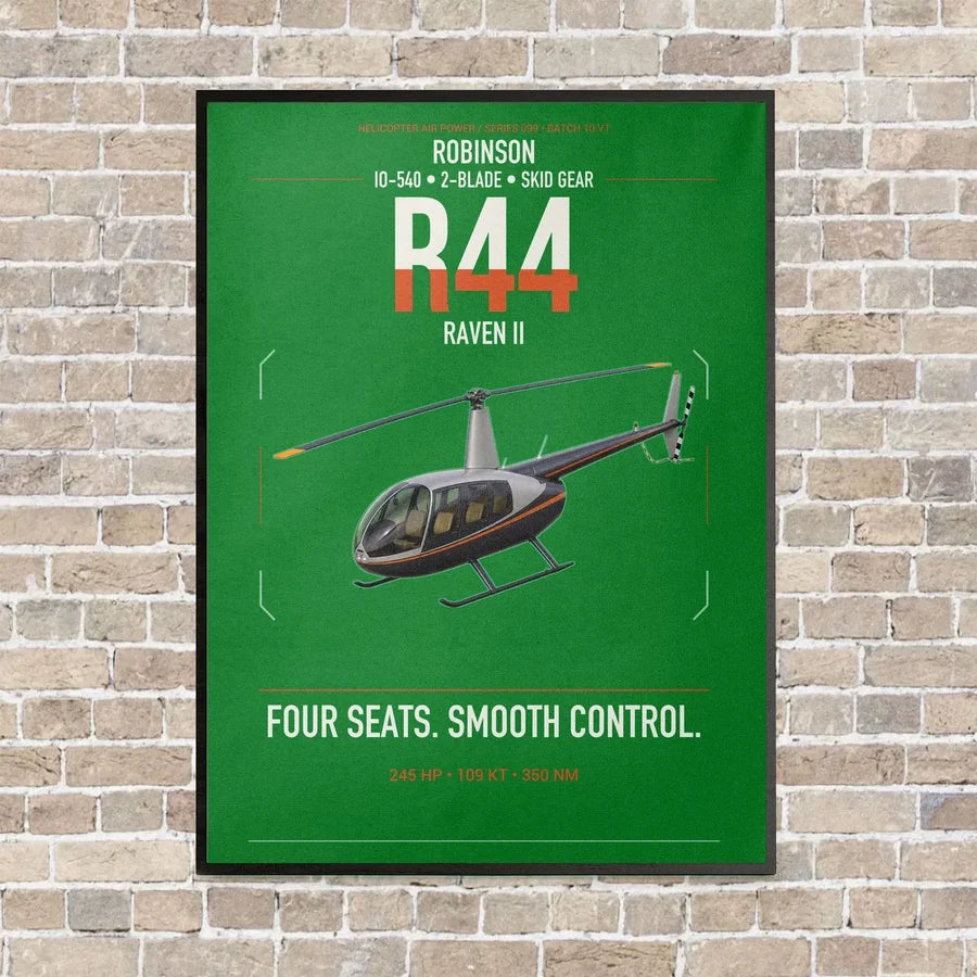 Robinson R44 Raven II vertical canvas print - framed - green background