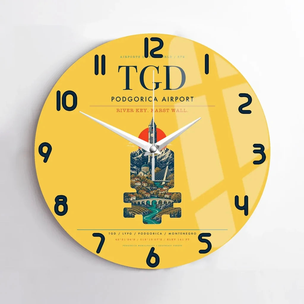 Podgorica Airport TGD Wall-Clock No-Frame - Yellow