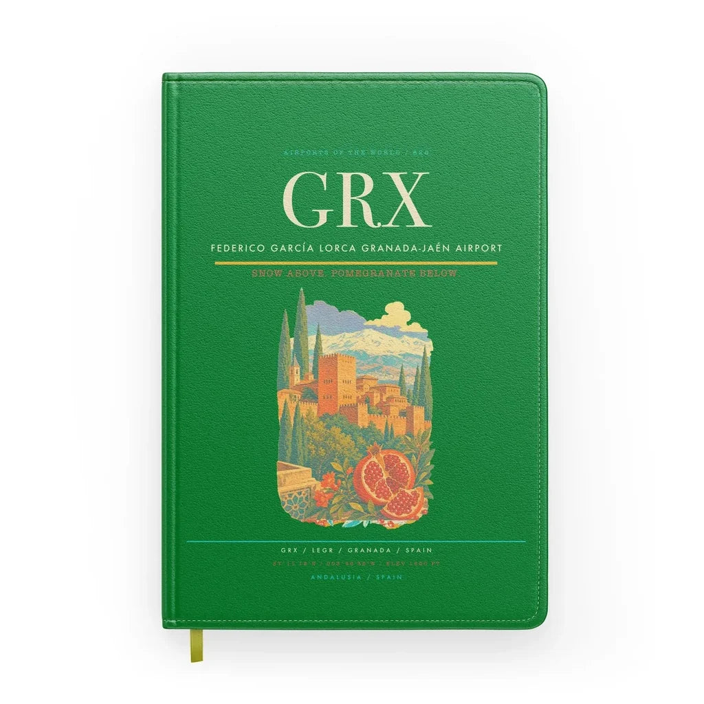 Federico García Lorca Granada-Jaén Airport (GRX) design on green notebook
