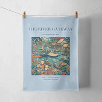 Thumbnail for VINTAGE G4066 - The River Gateway - Designed Towels design on lightblue
