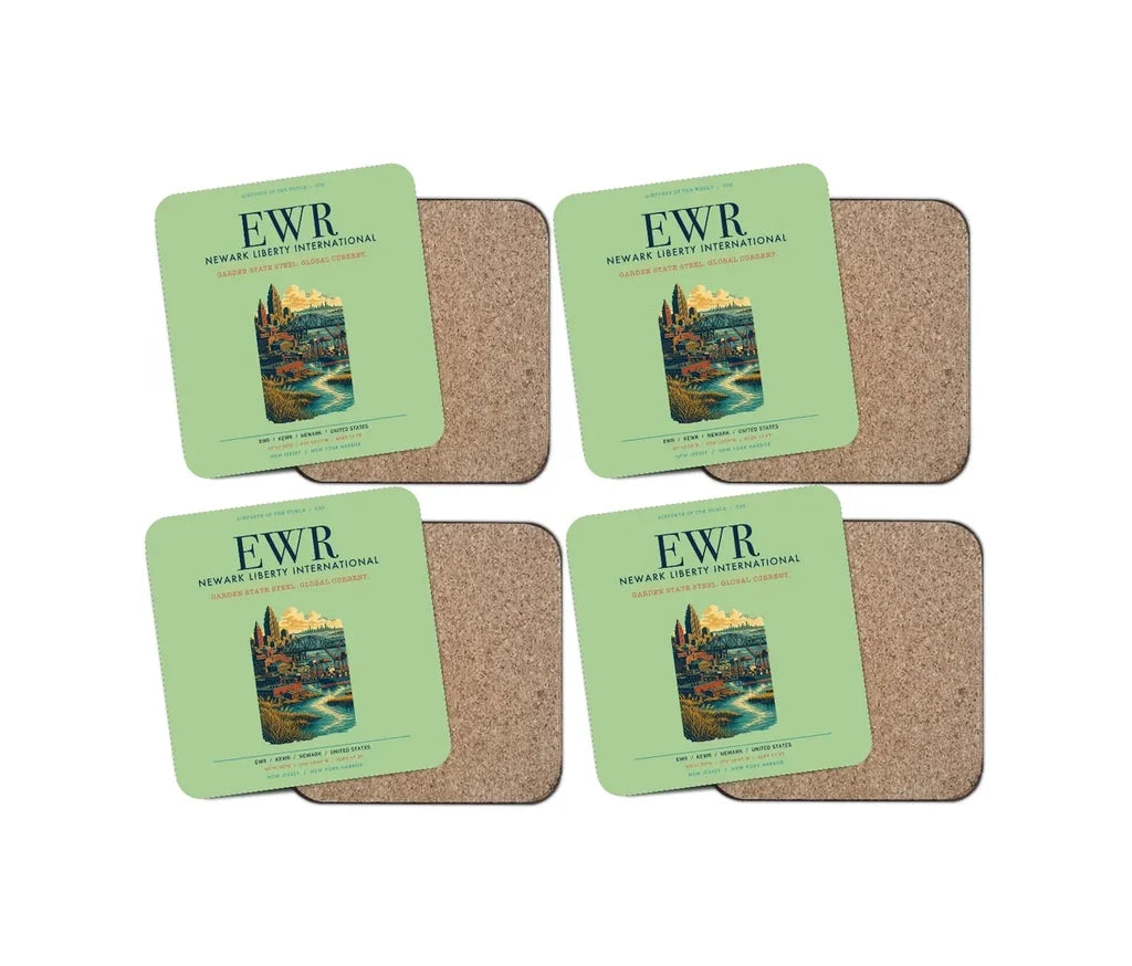 Newark Liberty International Airport (EWR) design on light green 4 pieces set coaster